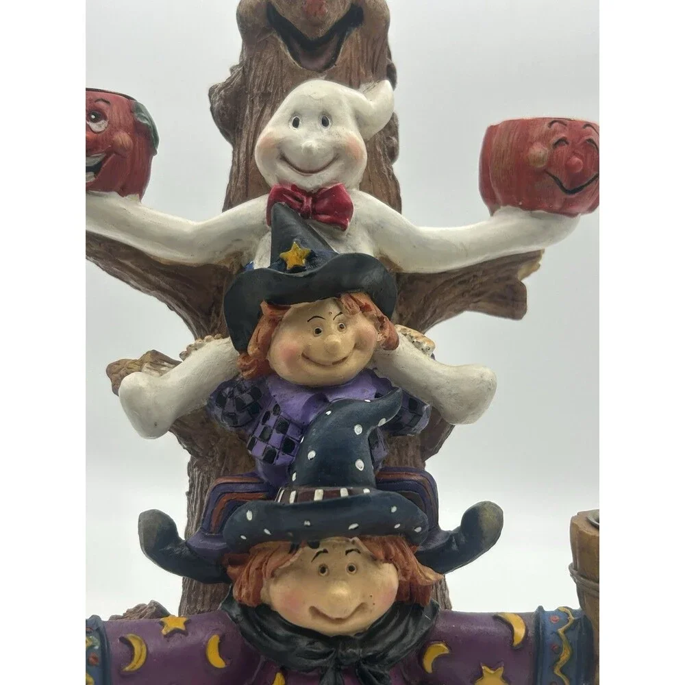 Halloween Candelabra 5 Candle Holders Witch Ghost Tree Jack-o-lanterns Broom